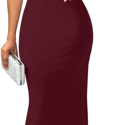 Women's Elegant  Off Shoulder Bodycon Long Formal Party Evening Dress Winered